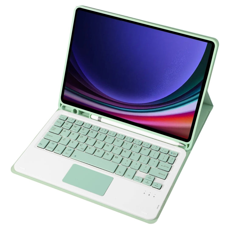 For Samsung Galaxy Tab S9 FE A710B-A Candy Color TPU Touch Bluetooth Keyboard Leather Tablet Case with Pen Holder(Light Green)