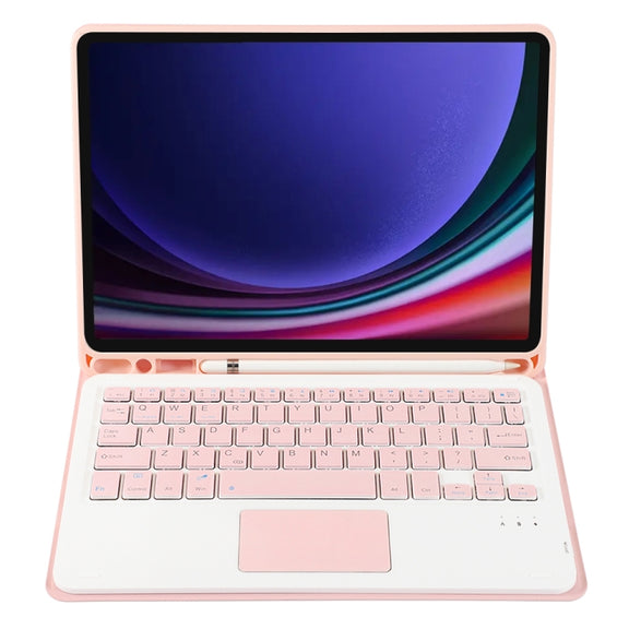 For Samsung Galaxy Tab S9 FE / 10 FE A710B-A Candy Color TPU Touch Bluetooth Keyboard Leather Tablet Case with Pen Holder(Pink)