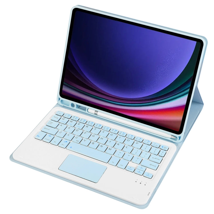For Samsung Galaxy Tab S9 FE A710B-A Candy Color TPU Touch Bluetooth Keyboard Leather Tablet Case with Pen Holder(Ice Blue)