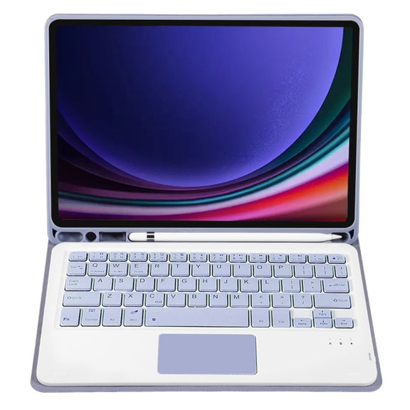 For Samsung Galaxy Tab S9 FE / 10 FE A710B-A Candy Color TPU Touch Bluetooth Keyboard Leather Tablet Case with Pen Holder(Purple)