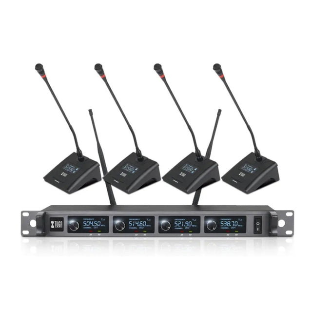 XTUGA A140-C Wireless Microphone System 4-Channel UHF Four Conference Mics(UK Plug)