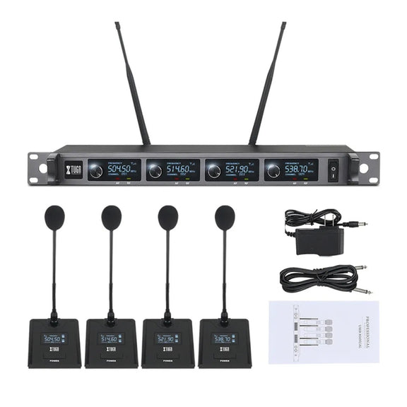 XTUGA A140-C Wireless Microphone System 4-Channel UHF Four Conference Mics(EU Plug)
