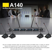 XTUGA A140-C Wireless Microphone System 4-Channel UHF Four Conference Mics(EU Plug)