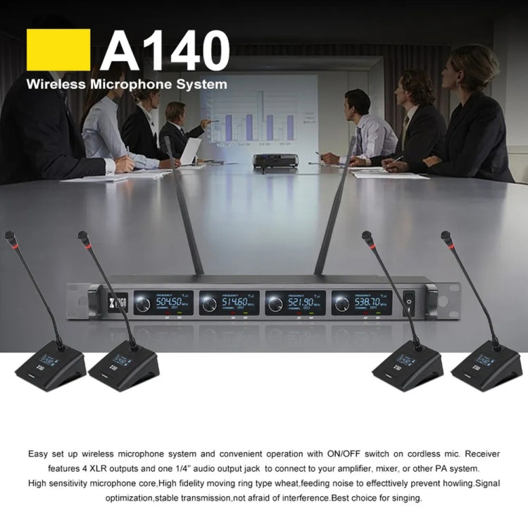 XTUGA A140-C Wireless Microphone System 4-Channel UHF Four Conference Mics(US Plug)