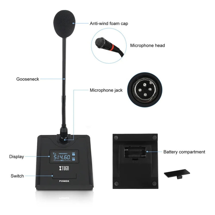 XTUGA A140-C Wireless Microphone System 4-Channel UHF Four Conference Mics(UK Plug)