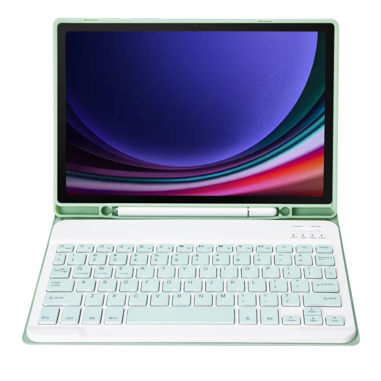 For Samsung Galaxy Tab S9 FE A710B Candy Color TPU Bluetooth Keyboard Leather Tablet Case with Pen Holder(Light Green)