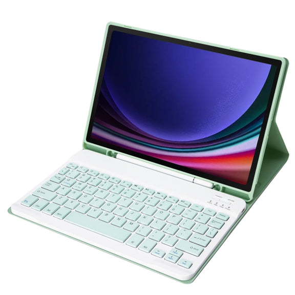 For Samsung Galaxy Tab S9 FE A710B Candy Color TPU Bluetooth Keyboard Leather Tablet Case with Pen Holder(Light Green)