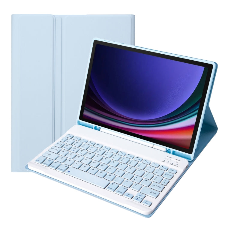 For Samsung Galaxy Tab S9 FE / S10 FE A710B Candy Color TPU Bluetooth Keyboard Leather Tablet Case with Pen Holder(Ice Blue)