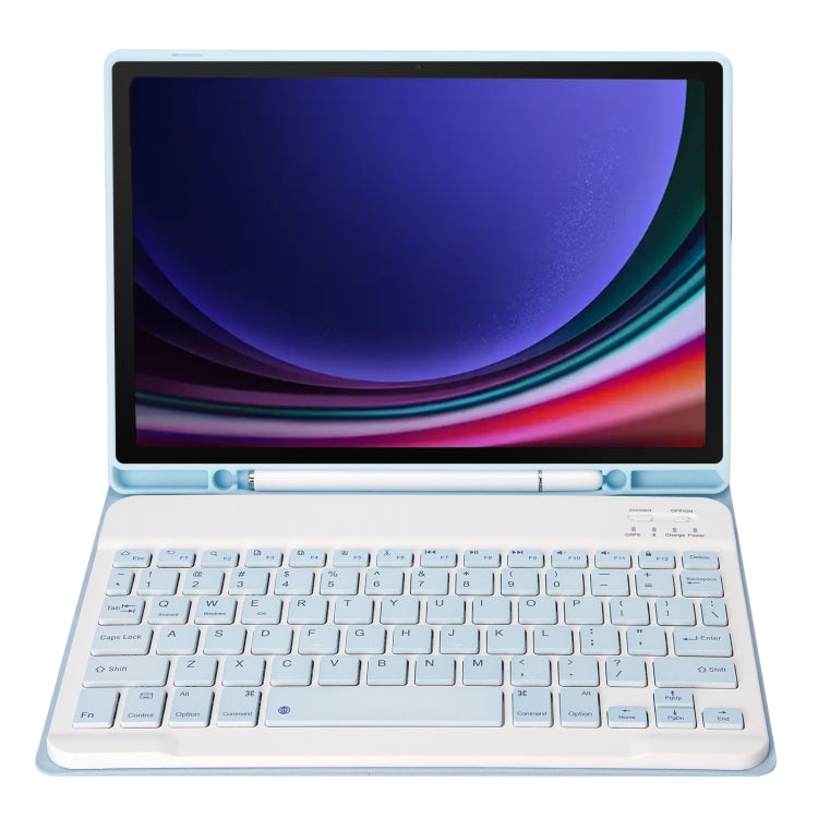 For Samsung Galaxy Tab S9 FE / S10 FE A710B Candy Color TPU Bluetooth Keyboard Leather Tablet Case with Pen Holder(Ice Blue)