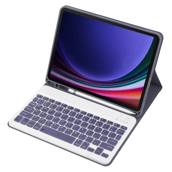 For Samsung Galaxy Tab S9 FE A710B Candy Color TPU Bluetooth Keyboard Leather Tablet Case with Pen Holder(Purple)