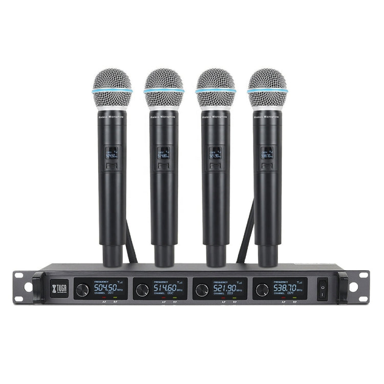 XTUGA A140-H Wireless Microphone System 4 Channel UHF Handheld Microphone(US Plug)