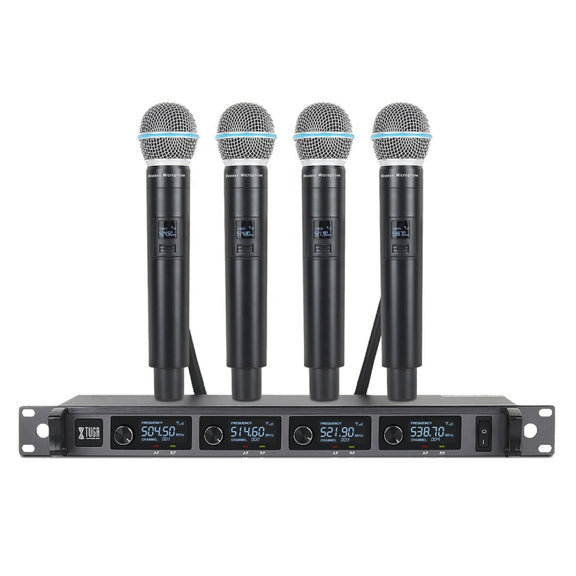 XTUGA A140-H Wireless Microphone System 4 Channel UHF Handheld Microphone(AU Plug)