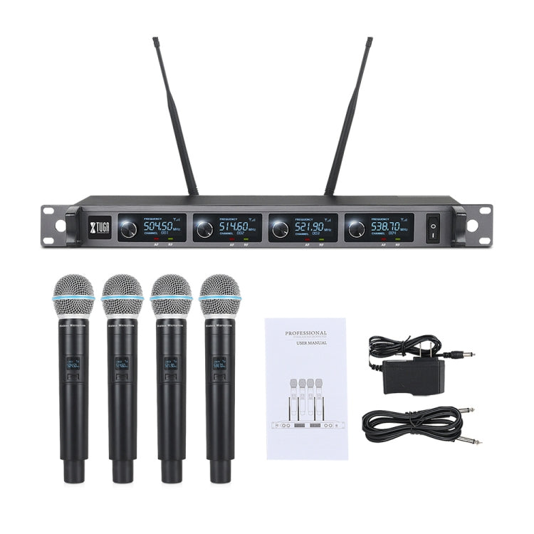 XTUGA A140-H Wireless Microphone System 4 Channel UHF Handheld Microphone(US Plug)