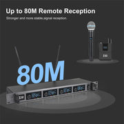 XTUGA A140-H Wireless Microphone System 4 Channel UHF Handheld Microphone(US Plug)
