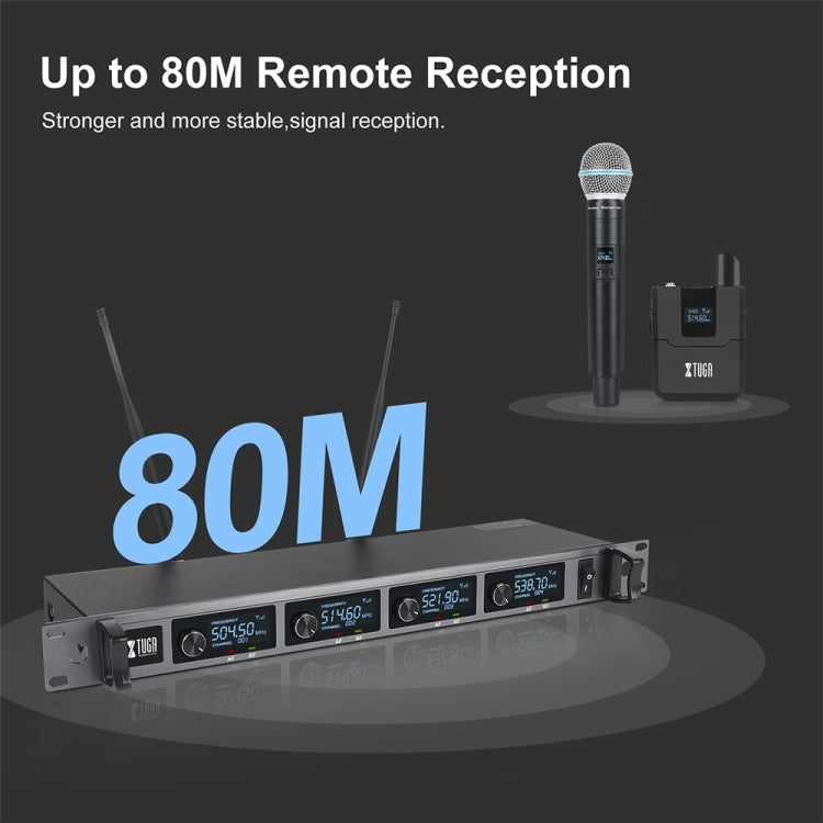 XTUGA A140-H Wireless Microphone System 4 Channel UHF Handheld Microphone(US Plug)