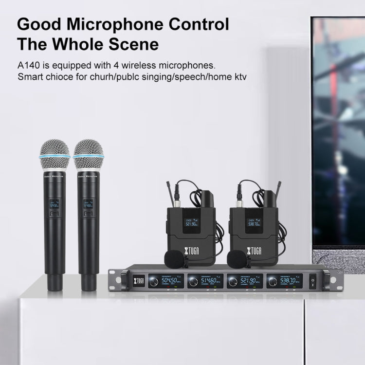 XTUGA A140-H Wireless Microphone System 4 Channel UHF Handheld Microphone(US Plug)