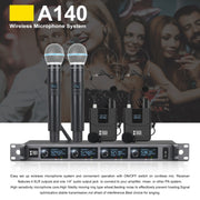 XTUGA A140-H Wireless Microphone System 4 Channel UHF Handheld Microphone(US Plug)