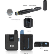 XTUGA A140-H Wireless Microphone System 4 Channel UHF Handheld Microphone(US Plug)