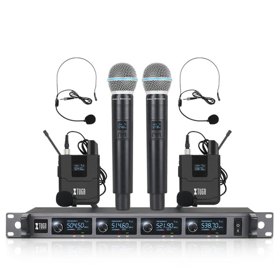 XTUGA A140-HB Wireless Microphone System 4 Channel Handheld Lavalier Headset Microphone(EU Plug)