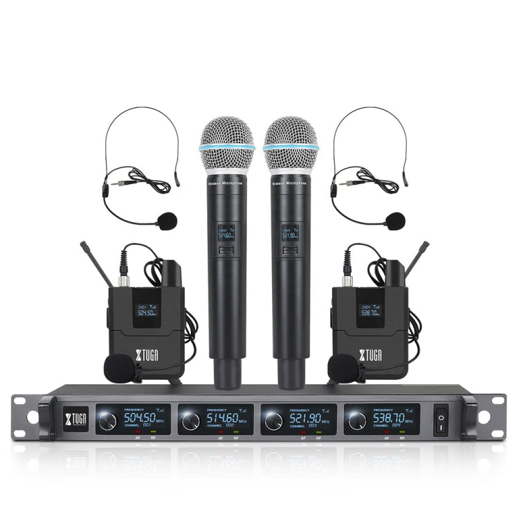 XTUGA A140-HB Wireless Microphone System 4 Channel Handheld Lavalier Headset Microphone(AU Plug)
