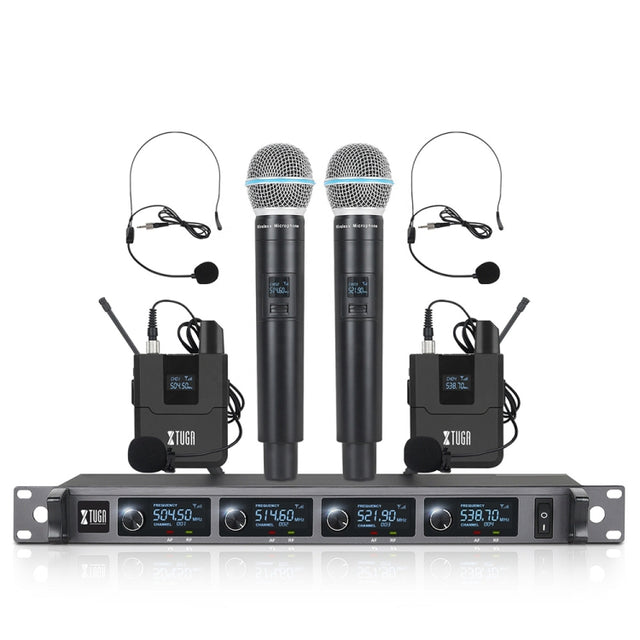 XTUGA A140-HB Wireless Microphone System 4 Channel Handheld Lavalier Headset Microphone(UK Plug)