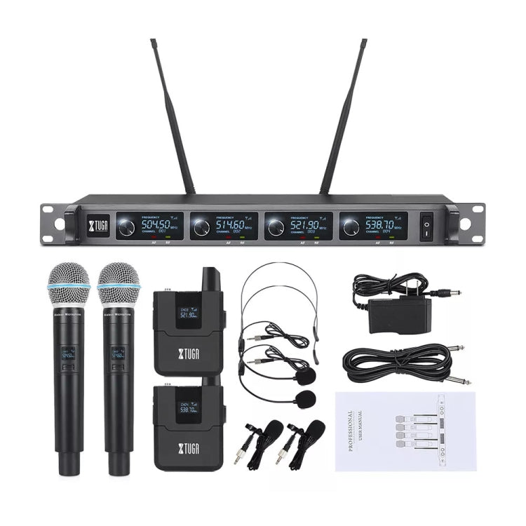 XTUGA A140-HB Wireless Microphone System 4 Channel Handheld Lavalier Headset Microphone(AU Plug)