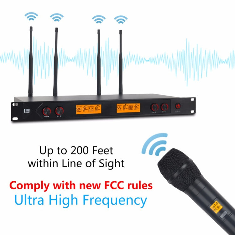 XTUGA A400-HB Professional 4-Channel UHF Wireless Microphone System with 2 Handheld & 2 Headset Microphone(US Plug)