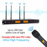 XTUGA A400-HB Professional 4-Channel UHF Wireless Microphone System with 2 Handheld & 2 Headset Microphone(US Plug)