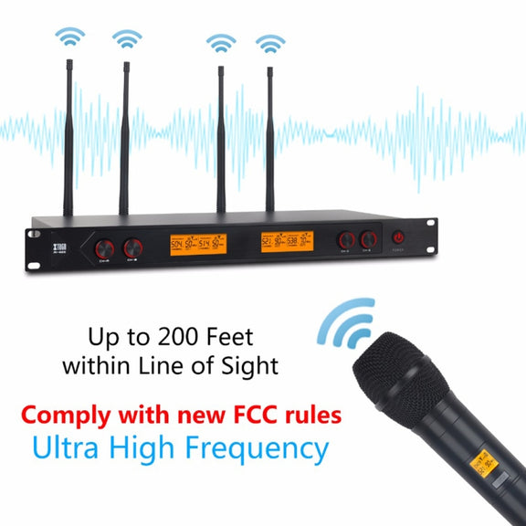 XTUGA A400-HB Professional 4-Channel UHF Wireless Microphone System with 2 Handheld & 2 Headset Microphone(US Plug)