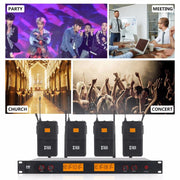 XTUGA A400-HB Professional 4-Channel UHF Wireless Microphone System with 2 Handheld & 2 Headset Microphone(US Plug)