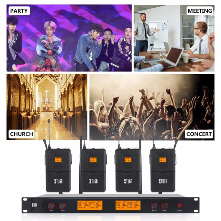XTUGA A400-HB Professional 4-Channel UHF Wireless Microphone System with 2 Handheld & 2 Headset Microphone(UK Plug)