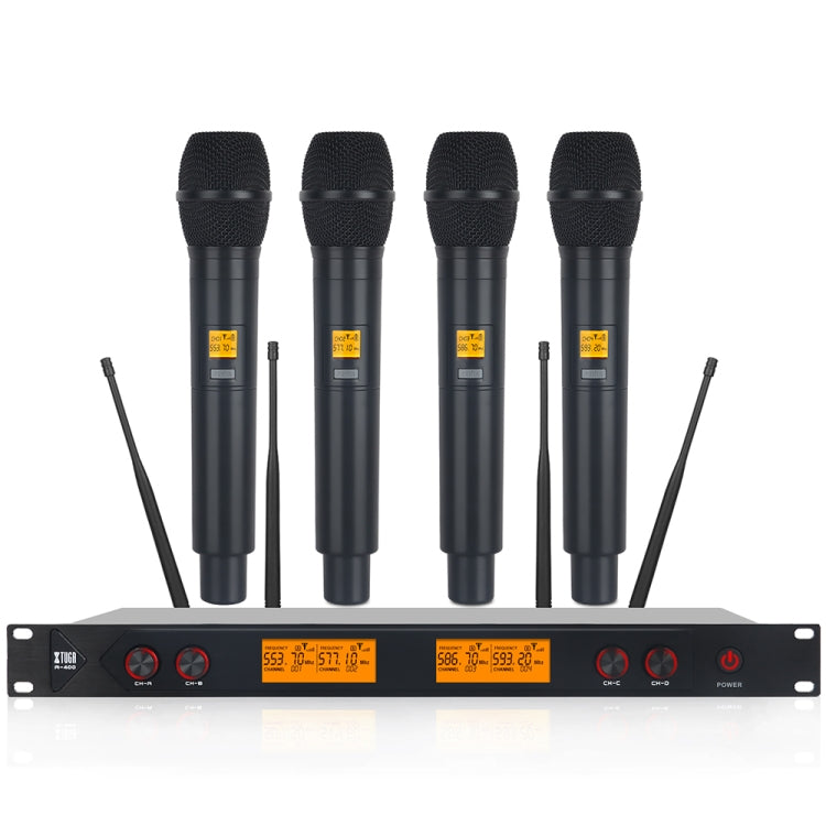 XTUGA A400-H Professional 4-Channel UHF Wireless Microphone System with 4 Handheld Microphone(EU Plug)