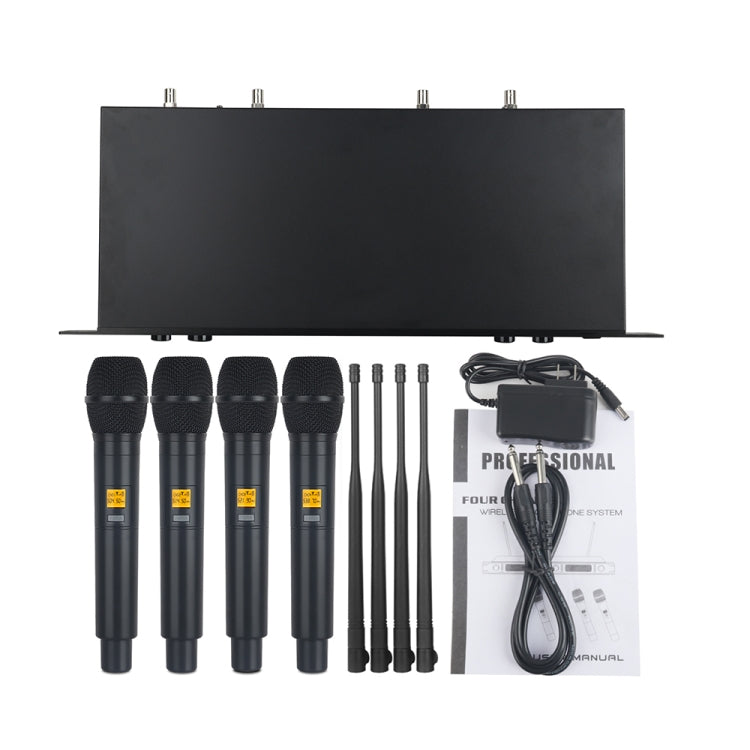 XTUGA A400-H Professional 4-Channel UHF Wireless Microphone System with 4 Handheld Microphone(UK Plug)
