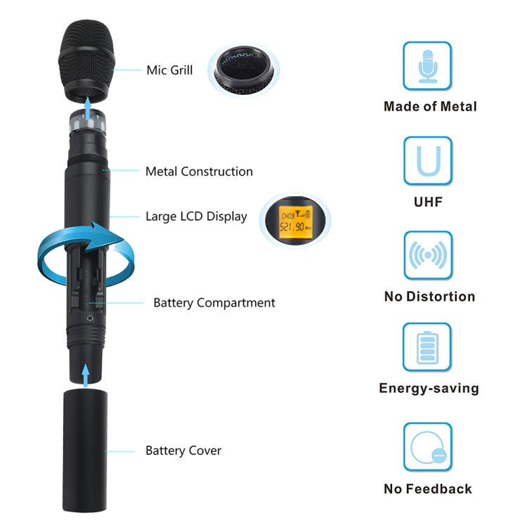 XTUGA A400-H Professional 4-Channel UHF Wireless Microphone System with 4 Handheld Microphone(UK Plug)