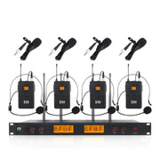 XTUGA A400-B Professional 4-Channel UHF Wireless Microphone System with 4 BodyPack Lavalier Headset Microphone(EU Plug)