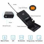 XTUGA A400-B Professional 4-Channel UHF Wireless Microphone System with 4 BodyPack Lavalier Headset Microphone(AU Plug)