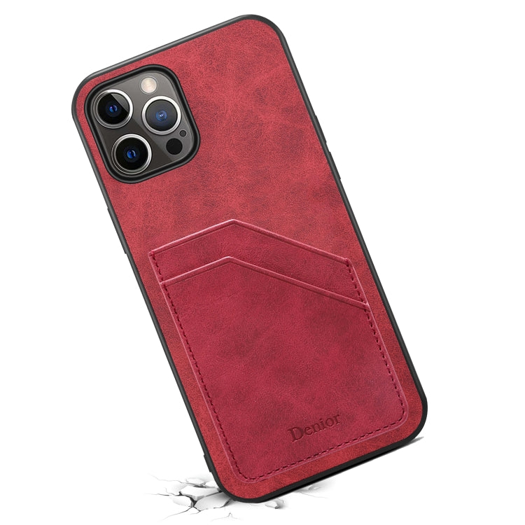 For iPhone 15 Pro Max Denior PU Dual Card Slot Back Cover Phone Case(Red)