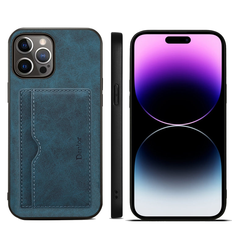 For iPhone 15 Pro Max Denior PU Single Card Slot Holder Phone Case(Blue)