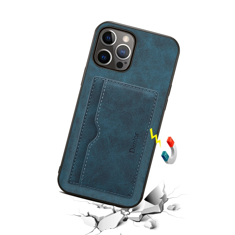 For iPhone 15 Pro Max Denior PU Single Card Slot Holder Phone Case(Blue)