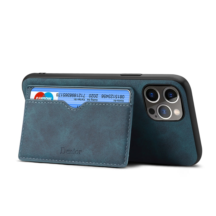 For iPhone 15 Pro Max Denior PU Single Card Slot Holder Phone Case(Blue)
