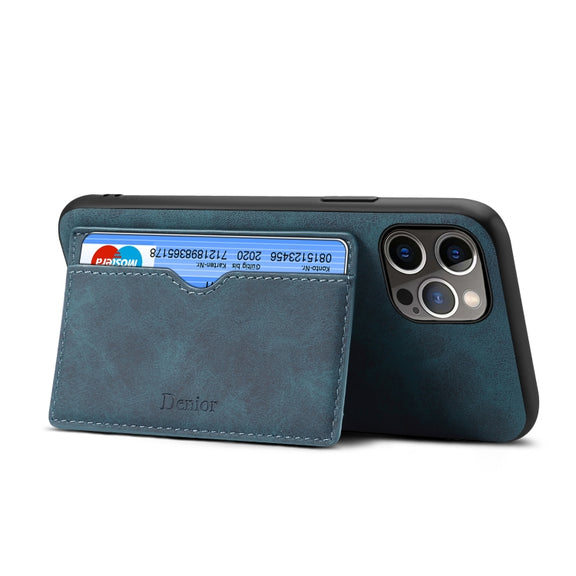For iPhone 15 Pro Max Denior PU Single Card Slot Holder Phone Case(Blue)