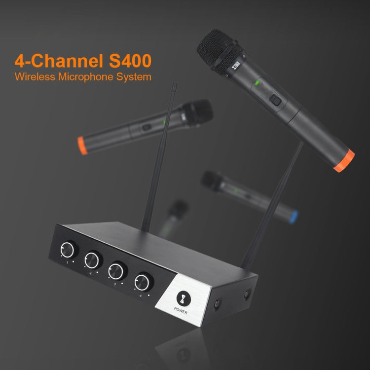 XTUGA S400 Professional 4-Channel UHF Wireless Microphone System with 4 Handheld Microphone(US Plug)