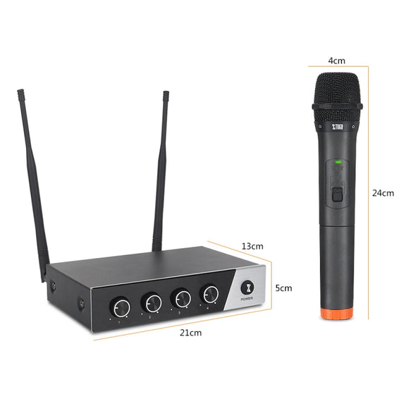 XTUGA S400 Professional 4-Channel UHF Wireless Microphone System with 4 Handheld Microphone(US Plug)
