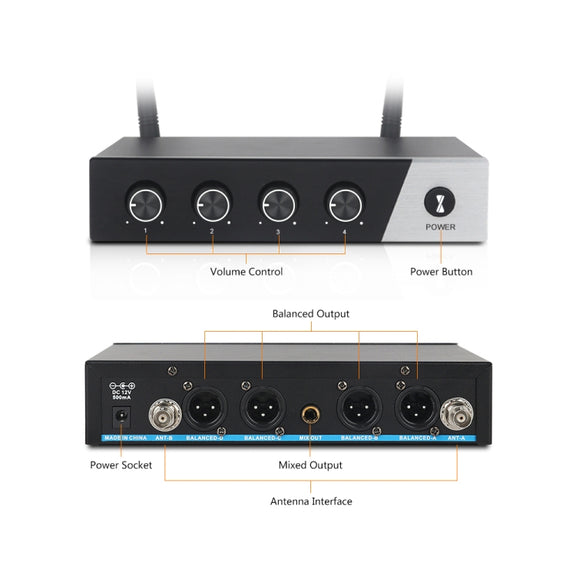 XTUGA S400 Professional 4-Channel UHF Wireless Microphone System with 4 Handheld Microphone(US Plug)