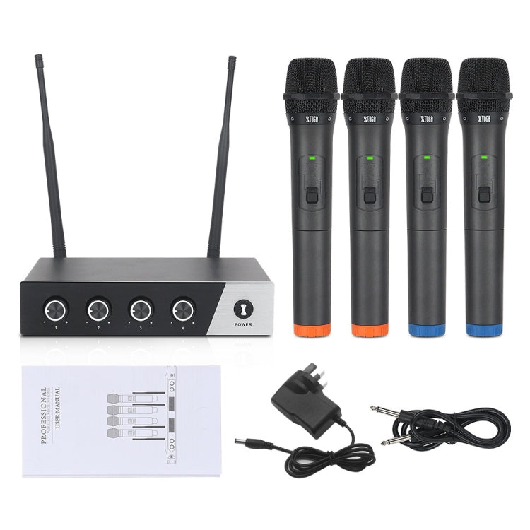 XTUGA S400 Professional 4-Channel UHF Wireless Microphone System with 4 Handheld Microphone(US Plug)
