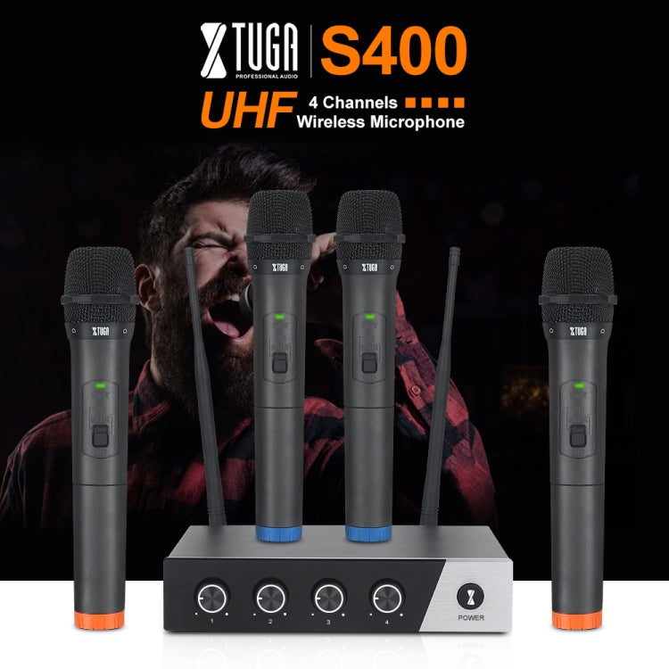 XTUGA S400 Professional 4-Channel UHF Wireless Microphone System with 4 Handheld Microphone(UK Plug)