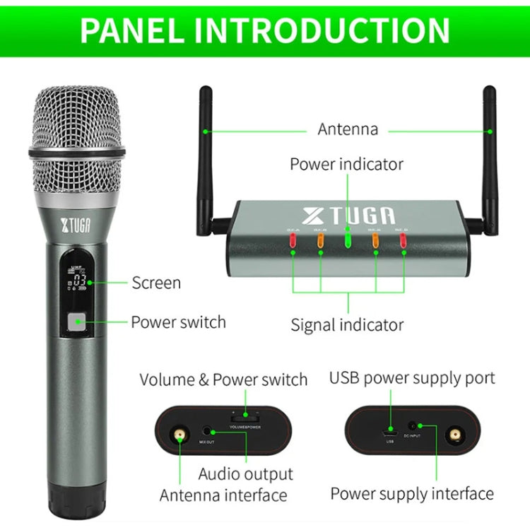 XTUGA U-F4600 Professional 4-Channel UHF Wireless Microphone System with 4 Handheld Microphone(UK Plug)
