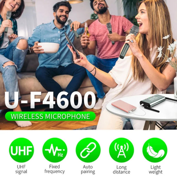 XTUGA U-F4600 Professional 4-Channel UHF Wireless Microphone System with 4 Handheld Microphone(UK Plug)