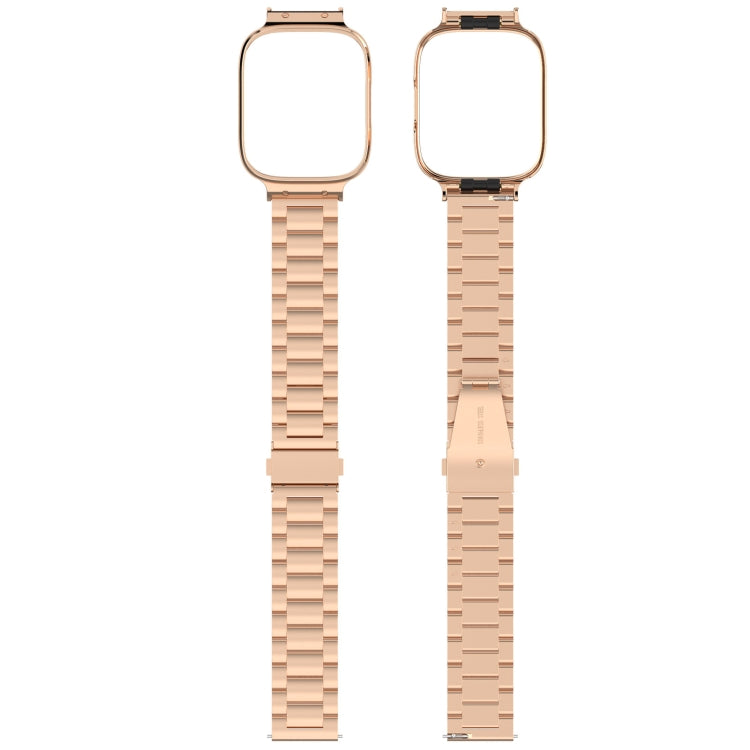 For Redmi Watch 3 Lite / Watch 3 Active 2 in 1 Three-bead Metal Watch Band with Watch Frame(Rose Gold)