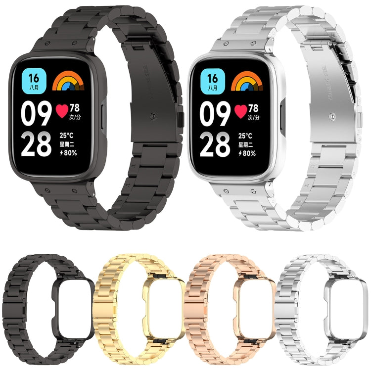 For Redmi Watch 3 Lite / Watch 3 Active 2 in 1 Three-bead Metal Watch Band with Watch Frame(Rose Gold)